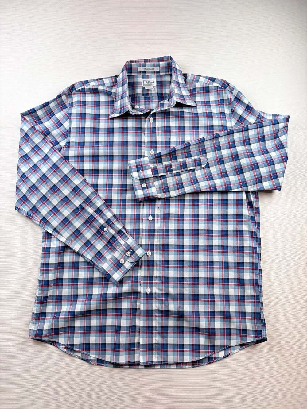 L.L. Bean Wrinkle Free Slightly Fitted Plaid Button Down Shirt L-Reg